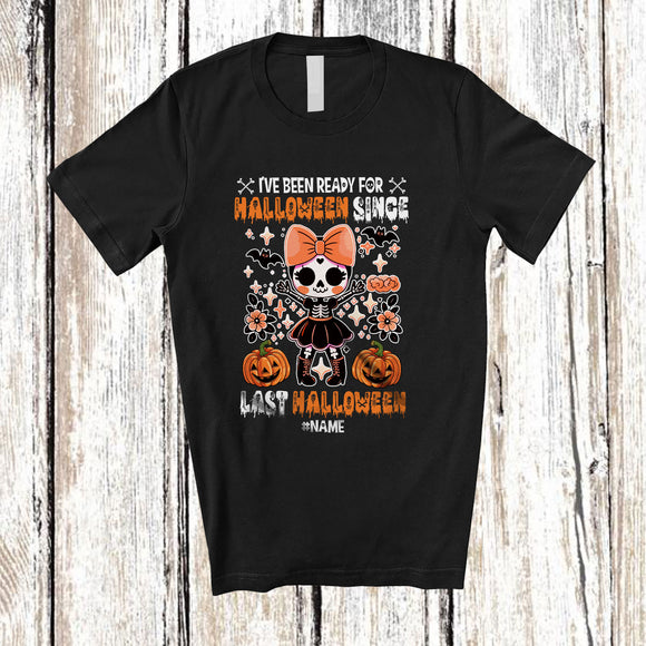 MacnyStore - Personalized Custom Name Ready For Halloween Since Last; Sarcastic Skeleton Girl Pumpkin T-Shirt