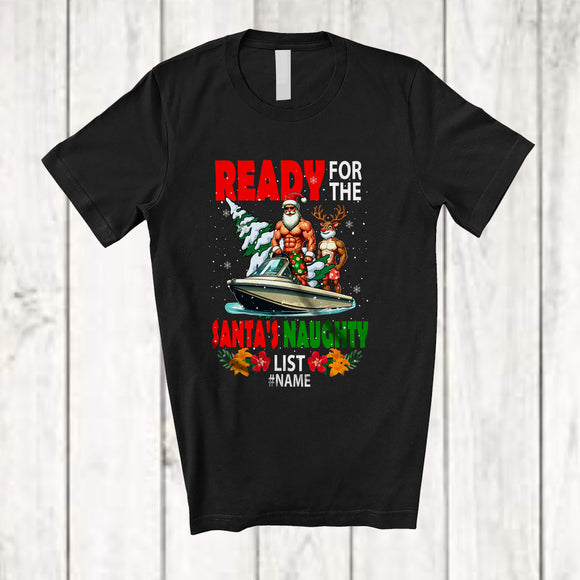 MacnyStore - Personalized Custom Name Ready For Naughty List; Amazing Christmas in July Santa On Boat T-Shirt