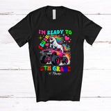MacnyStore - Personalized Custom Name Ready To Crush 5th Grade; Joyful Back To School Unicorn On Monster Truck T-Shirt