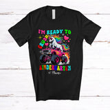 MacnyStore - Personalized Custom Name Ready To Crush Kindergarten; Joyful Back To School Unicorn On Monster Truck T-Shirt