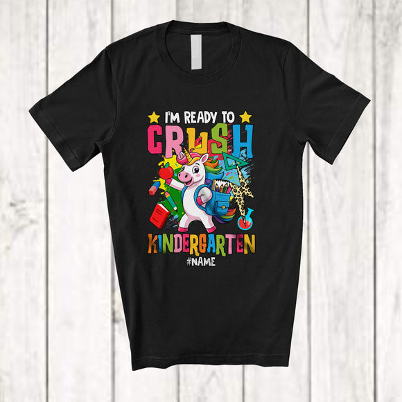 MacnyStore - Personalized Custom Name Ready To Crush Kindergarten; Lovely Back To School Unicorn Teacher T-Shirt