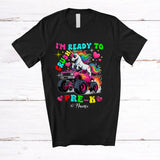 MacnyStore - Personalized Custom Name Ready To Crush Pre-K; Joyful Back To School Unicorn On Monster Truck T-Shirt