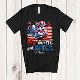 MacnyStore - Personalized Custom Name Red White And Bites; Lovely 4th Of July US Flag Cat Owner; Patriotic T-Shirt