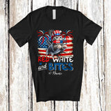 MacnyStore - Personalized Custom Name Red White And Bites; Proud 4th Of July American Shorthair Cat; Patriotic T-Shirt
