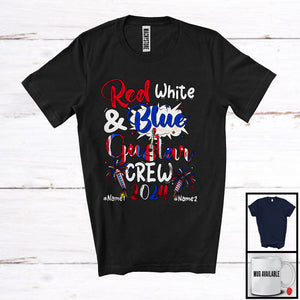 MacnyStore - Personalized Custom Name Red White And Guitar Crew 2024, Proud 4th of July Patriotic Group T-Shirt
