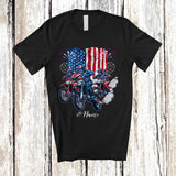 MacnyStore - Personalized Custom Name Red White Blue Dirt Bike; Proud 4th Of July US Flag Patriotic Biker T-Shirt