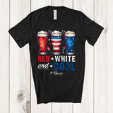 MacnyStore - Personalized Custom Name Red White Cool; Joyful 4th of July US Flag Three Beer Glasses; Patriotic T-Shirt