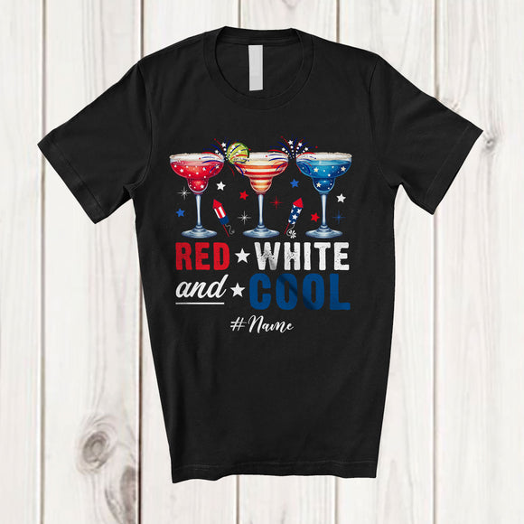 MacnyStore - Personalized Custom Name Red White Cool; Joyful 4th of July US Flag Three Margarita Glasses; Patriotic T-Shirt