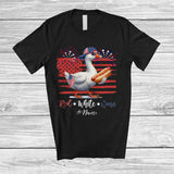 MacnyStore - Personalized Custom Name Red White Goose; Joyful 4th of July Goose Hotdog US Flag; Patriotic T-Shirt