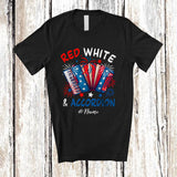 MacnyStore - Personalized Custom Name Red White & Accordion; Joyful 4th of July American Flag Patriotic T-Shirt