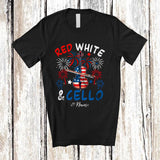 MacnyStore - Personalized Custom Name Red White & Cello; Joyful 4th of July American Flag Patriotic T-Shirt