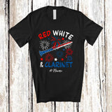 MacnyStore - Personalized Custom Name Red White & Clarinet; Joyful 4th of July American Flag Patriotic T-Shirt