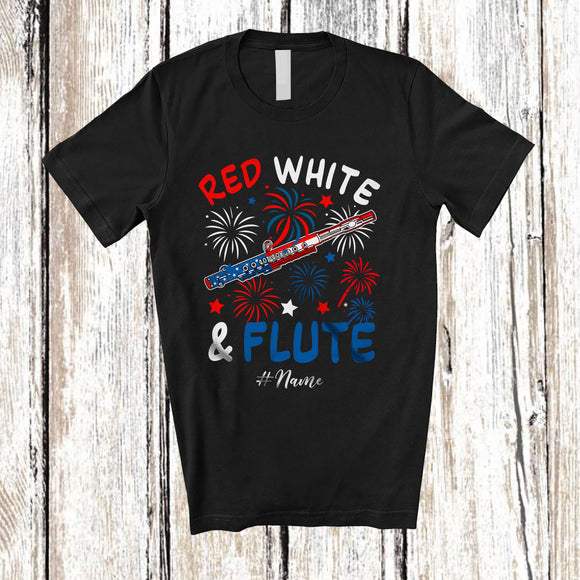 MacnyStore - Personalized Custom Name Red White & Flute; Joyful 4th of July American Flag Patriotic T-Shirt