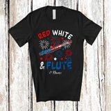 MacnyStore - Personalized Custom Name Red White & Flute; Joyful 4th of July American Flag Patriotic T-Shirt