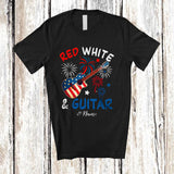 MacnyStore - Personalized Custom Name Red White & Guitar; Joyful 4th of July American Flag Patriotic T-Shirt