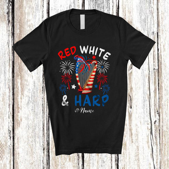 MacnyStore - Personalized Custom Name Red White & Harp; Joyful 4th of July American Flag Patriotic T-Shirt