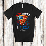 MacnyStore - Personalized Custom Name Red White & Pizza; Joyful 4th of July American Flag Patriotic T-Shirt
