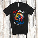 MacnyStore - Personalized Custom Name Red White & Taco; Joyful 4th of July American Flag Patriotic T-Shirt