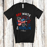 MacnyStore - Personalized Custom Name Red White & Violin; Joyful 4th of July American Flag Patriotic T-Shirt