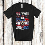 MacnyStore - Personalized Custom Name Red White and Moo; Wonderful 4th Of July Cow US Flag; Farmer Patriotic T-Shirt