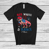 MacnyStore - Personalized Custom Name Red White and Rawr; Humorous 4th of July T-Rex Firecracker; Patriotic T-Shirt