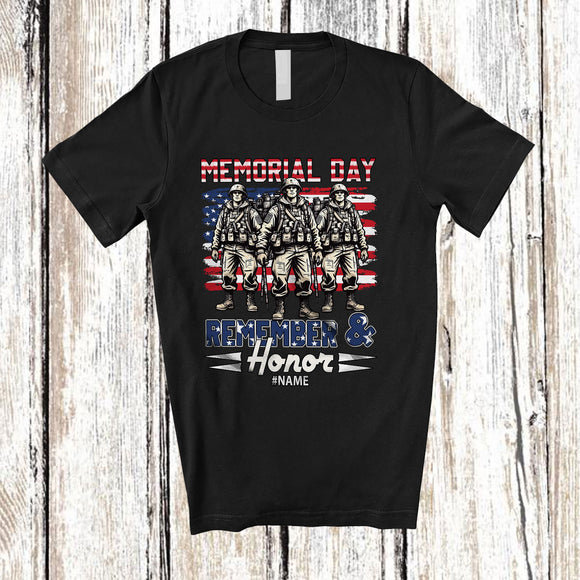 MacnyStore - Personalized Custom Name Remember Honor; Proud 4th Of July US Flag Veterans Memorial Day T-Shirt