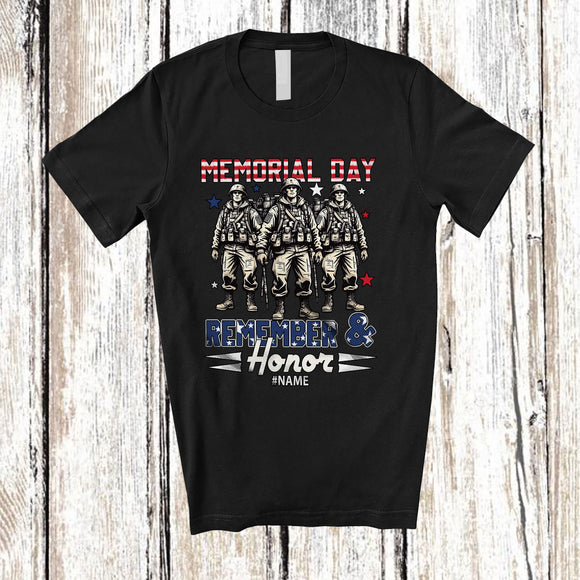 MacnyStore - Personalized Custom Name Remember Honor; Proud 4th Of July US Veterans Memorial Day Patriotic T-Shirt