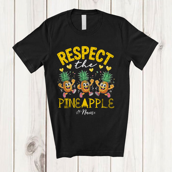 MacnyStore - Personalized Custom Name Respect The Pineapple; Sarcastic Three Pineapples Vegan Vegetable T-Shirt