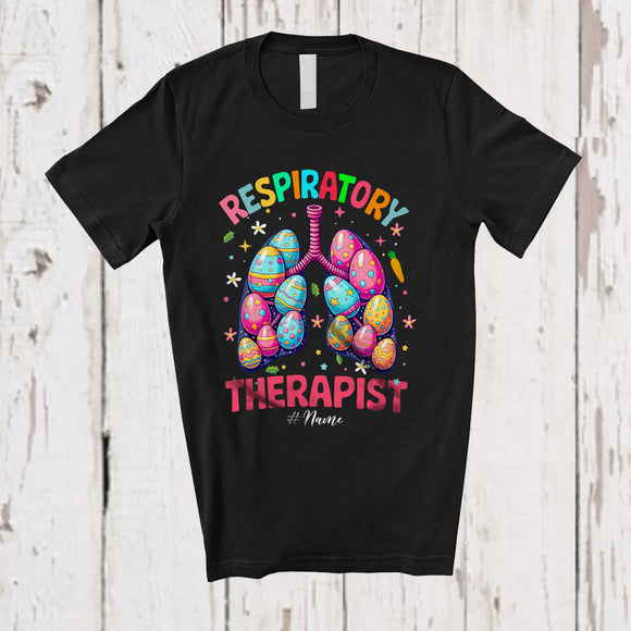 MacnyStore - Personalized Custom Name Respiratory Therapist; Cheerful Easter Egg Hunting Lungs; Family T-Shirt