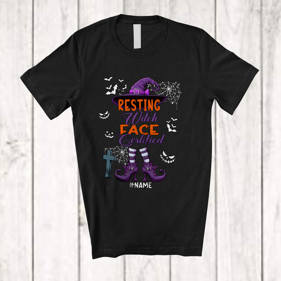 MacnyStore - Personalized Custom Name Resting Witch Face Certified; Sarcastic Halloween Witch Squad; Family T-Shirt