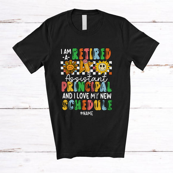MacnyStore - Personalized Custom Name Retired Assistant Principal New Schedule; Joyful Mother's Day Retirement T-Shirt