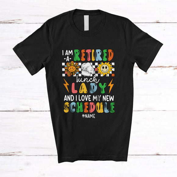 MacnyStore - Personalized Custom Name Retired Lunch Lady Love New Schedule; Joyful Mother's Day Retirement T-Shirt