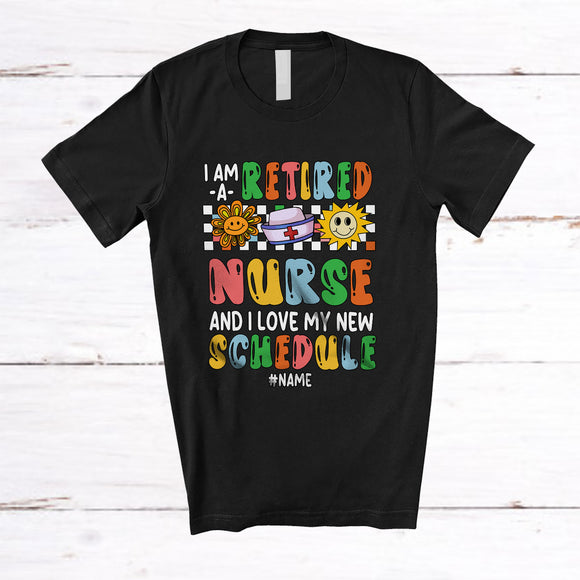 MacnyStore - Personalized Custom Name Retired Nurse Love New Schedule; Joyful Mother's Day Retirement T-Shirt