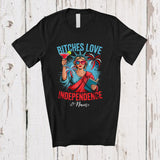 MacnyStore - Personalized Custom Name Retro Bitches Love Independence; Sarcastic 4th Of July Liberty Patriotic T-Shirt