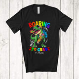 MacnyStore - Personalized Custom Name Roaring Into 3rd Grade; Joyful Back To School First Day T-Rex Dinosaur T-Shirt