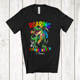 MacnyStore - Personalized Custom Name Roaring Into Kindergarten; Joyful Back To School First Day T-Rex T-Shirt