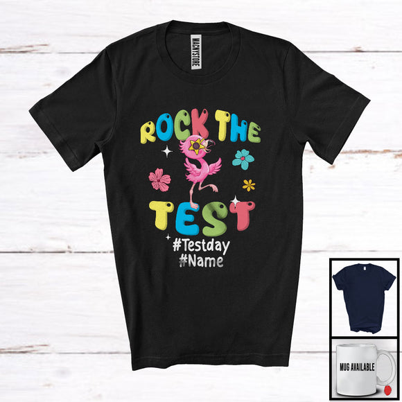 MacnyStore - Personalized Custom Name Rock The Test, Humorous Testing Day Flamingo, Teacher Group T-Shirt