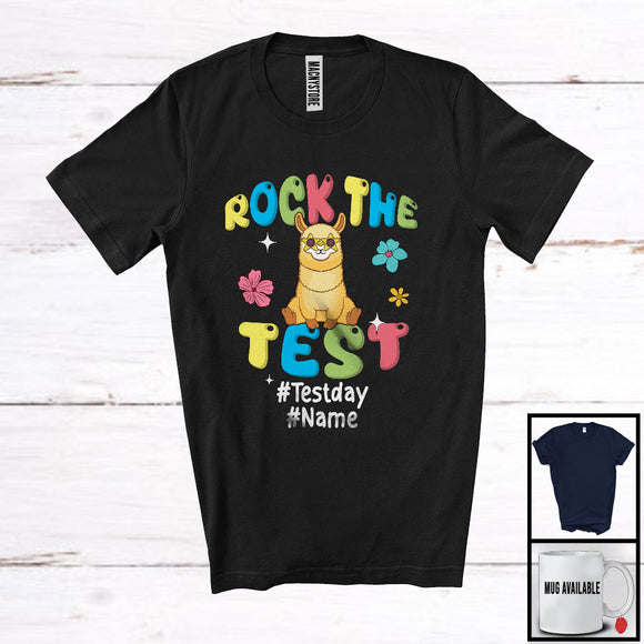MacnyStore - Personalized Custom Name Rock The Test, Humorous Testing Day Llama, Teacher Group T-Shirt