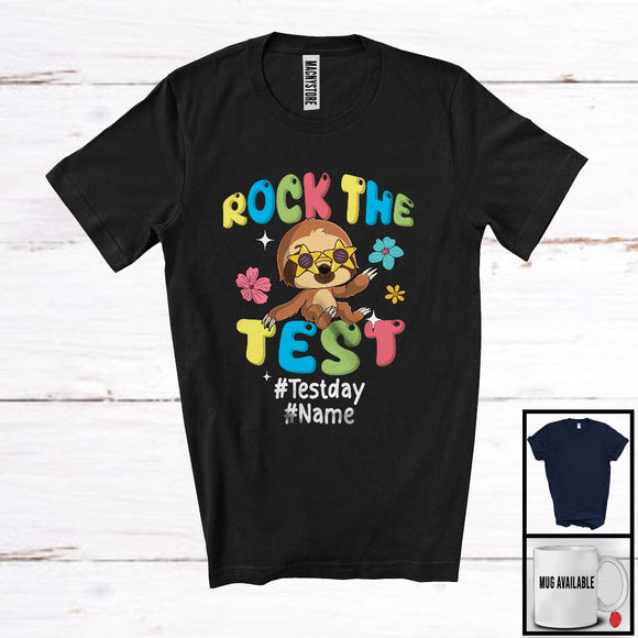 MacnyStore - Personalized Custom Name Rock The Test, Humorous Testing Day Sloth, Teacher Group T-Shirt