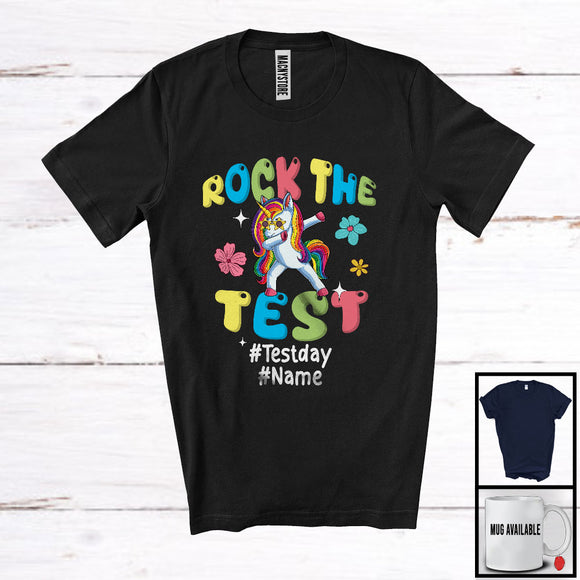 MacnyStore - Personalized Custom Name Rock The Test, Humorous Testing Day Unicorn, Teacher Group T-Shirt
