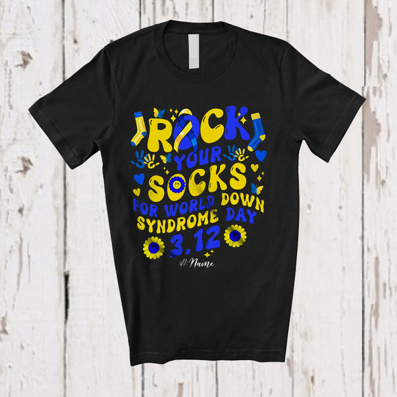 MacnyStore - Personalized Custom Name Rock Your Socks; Lovely Down Syndrome Awareness Ribbon Family T-Shirt
