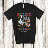 MacnyStore - Personalized Custom Name Rolling Into 2nd Grade; Humorous First Day Of School Goose Skating T-Shirt