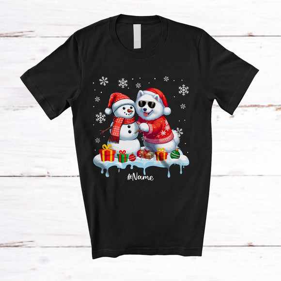 MacnyStore - Personalized Custom Name Samoyed Build Snowman; Lovely Snow Santa Samoyed; Family T-Shirt