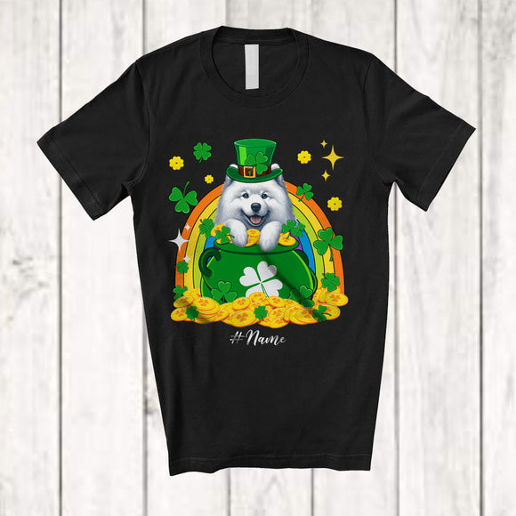 MacnyStore - Personalized Custom Name Samoyed Leprechaun In Pot Of Gold; Lovely St. Patrick's Day Rainbow T-Shirt