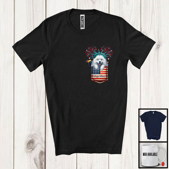MacnyStore - Personalized Custom Name Samoyed in Pocket, Lovely 4th Of July American Flag, Patriotic T-Shirt