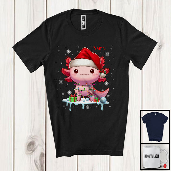 MacnyStore - Personalized Custom Name Santa Axolotl Snowing Around; Lovely Christmas Family; X-mas Group T-Shirt