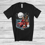 MacnyStore - Personalized Custom Name Santa Beagle On Pickup Truck; Joyful X-mas Tree Winter Landscape T-Shirt