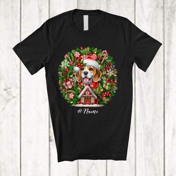MacnyStore - Personalized Custom Name Santa Beagle; Lovely Christmas Mistletoe Pajama Family Group T-Shirt