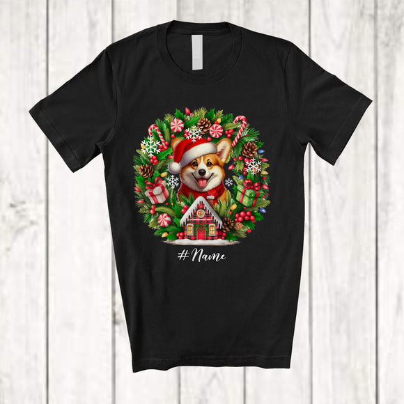 MacnyStore - Personalized Custom Name Santa Corgi; Lovely Christmas Mistletoe Pajama Family Group T-Shirt
