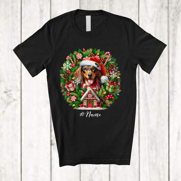 MacnyStore - Personalized Custom Name Santa Dachshund; Lovely Christmas Mistletoe Pajama Family Group T-Shirt